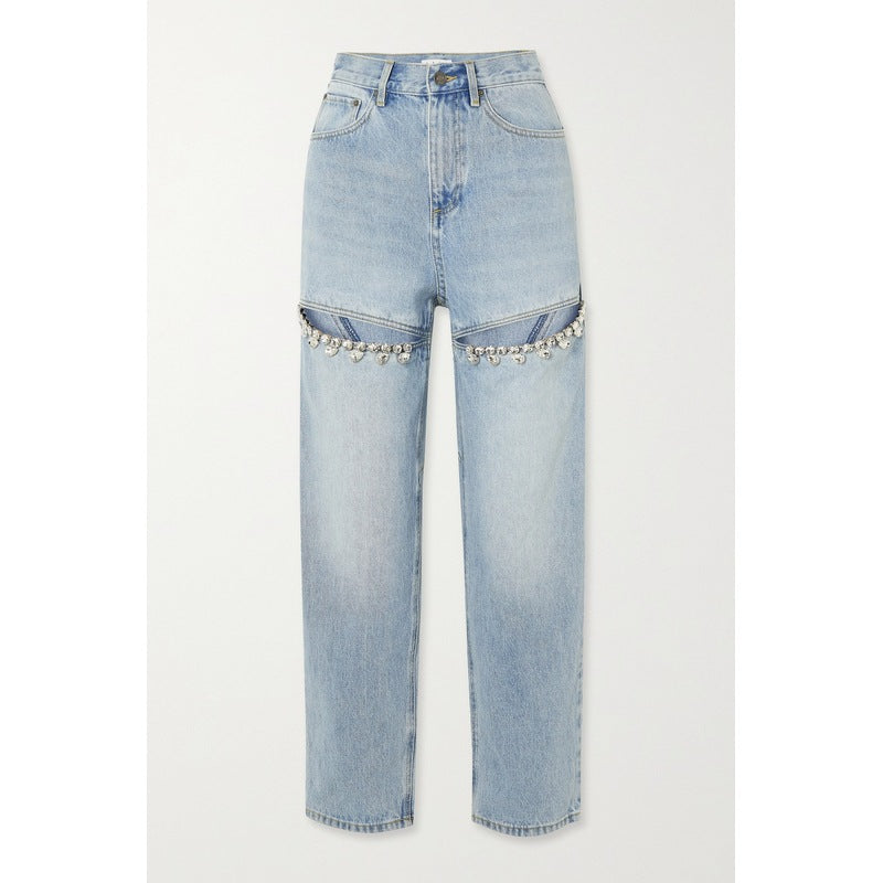 Crystal Chic High-Waisted Straight Leg Jeans