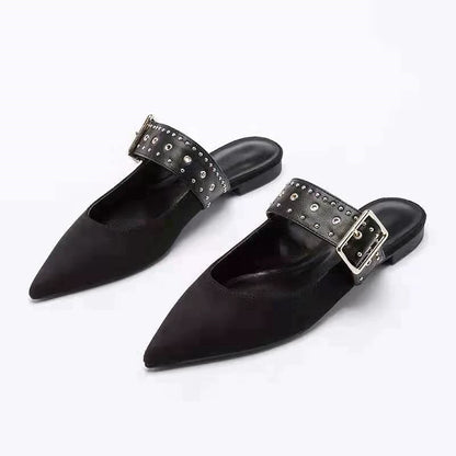 Meli Pointed Toe Metal Flat Slippers