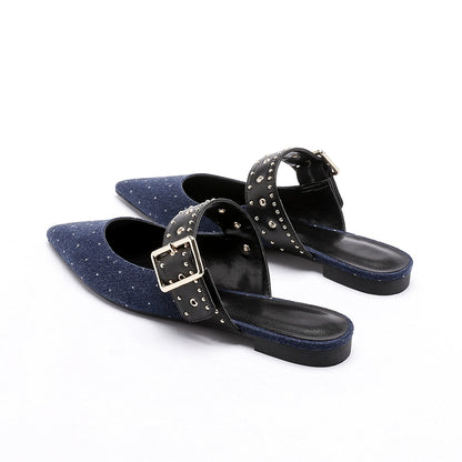 Meli Pointed Toe Metal Flat Slippers