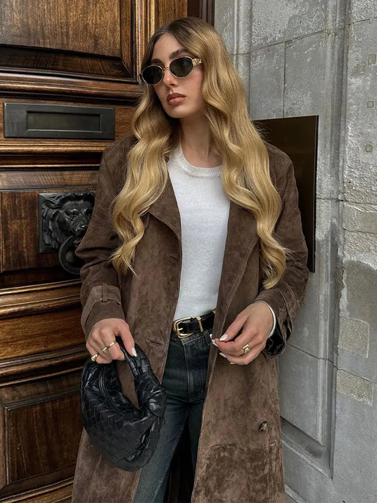 Aubrey Brow Suede Trench Coat