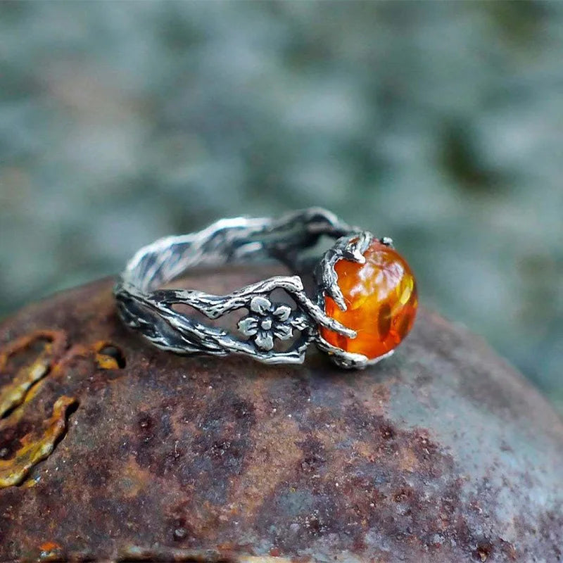 Ember Bloom Silver Ring