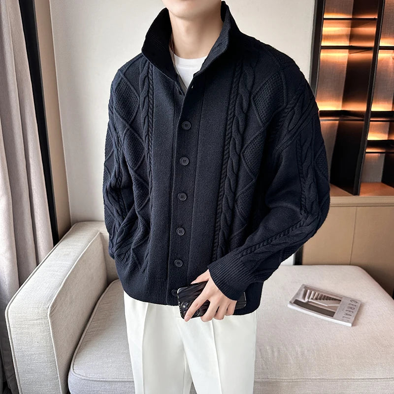 Luca Retro Knit Cardigan navy close