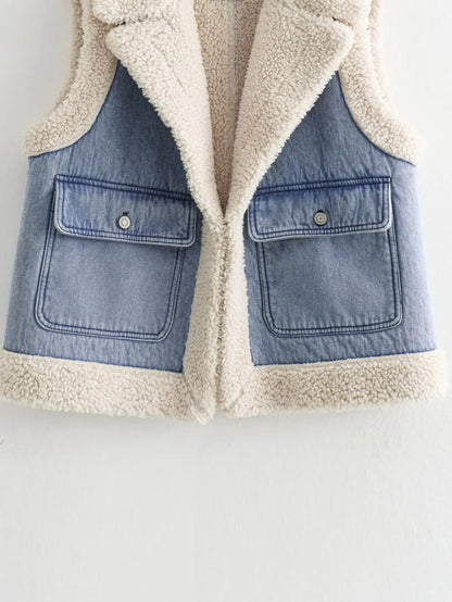 Lamb Patchwork Denim Vest