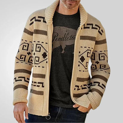 Tribal Knit Zipper Cardigan