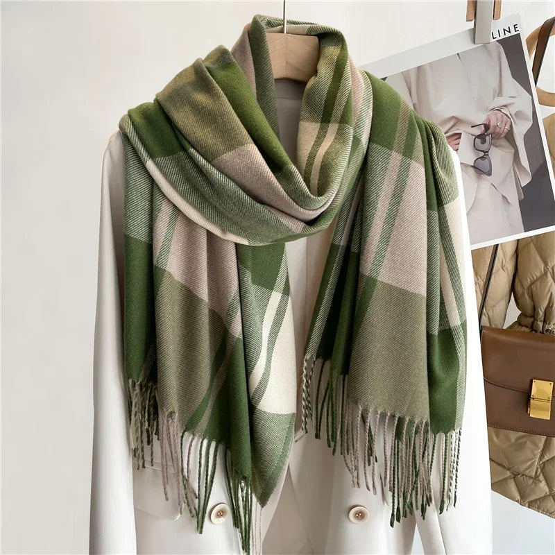 Emilia Cashmere Plaid Shawl green