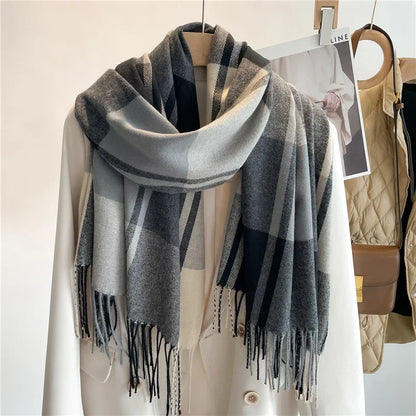 Emilia Cashmere Plaid Shawl gray