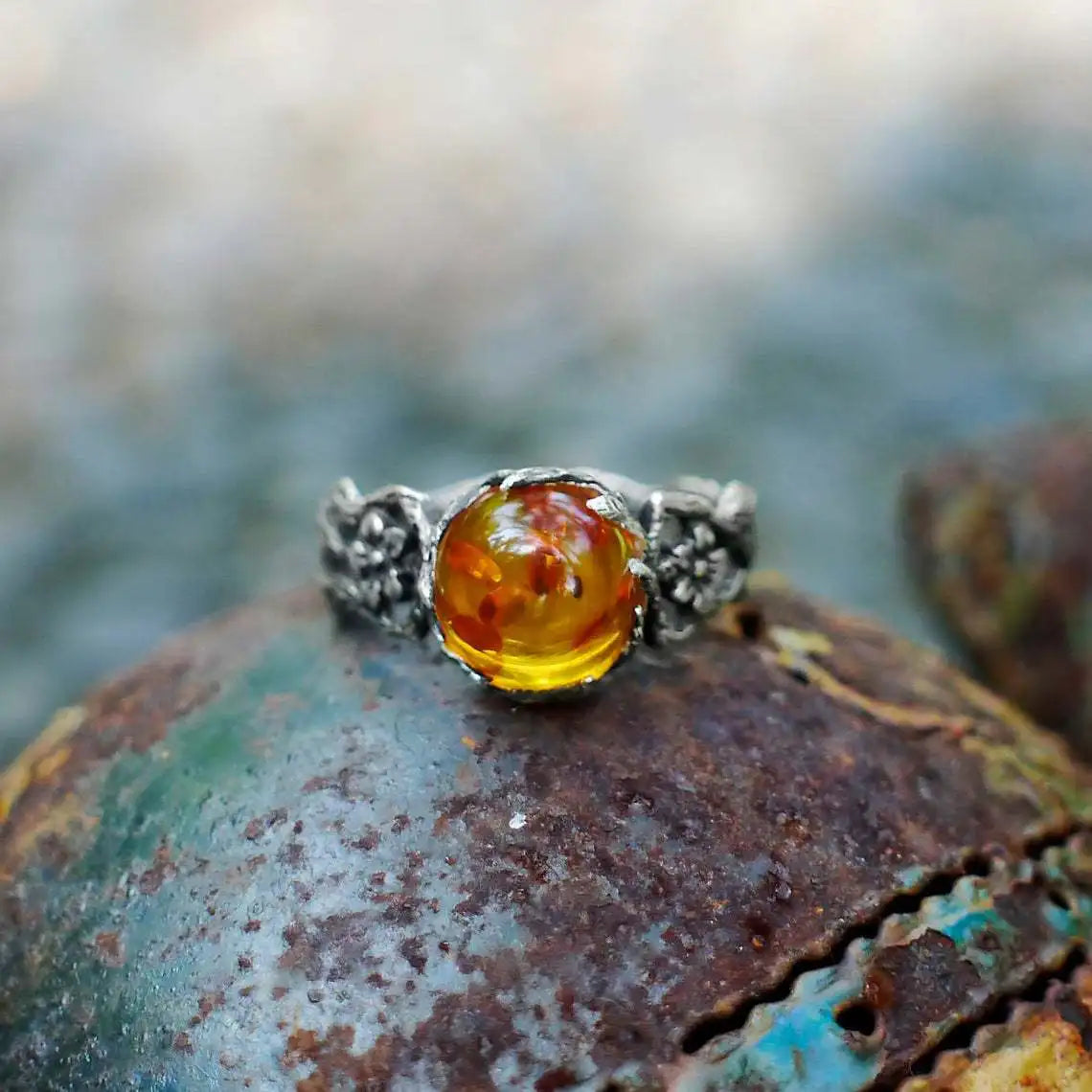 Ember Bloom Silver Ring