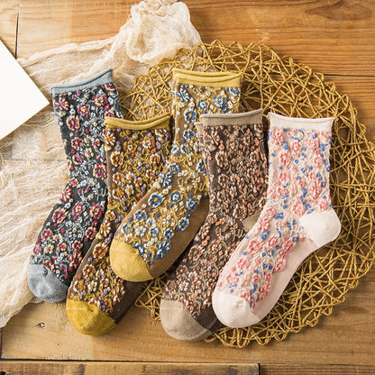 Retro Women’s Socks - 5 Pairs, Soft & Stylish Comfort yellow