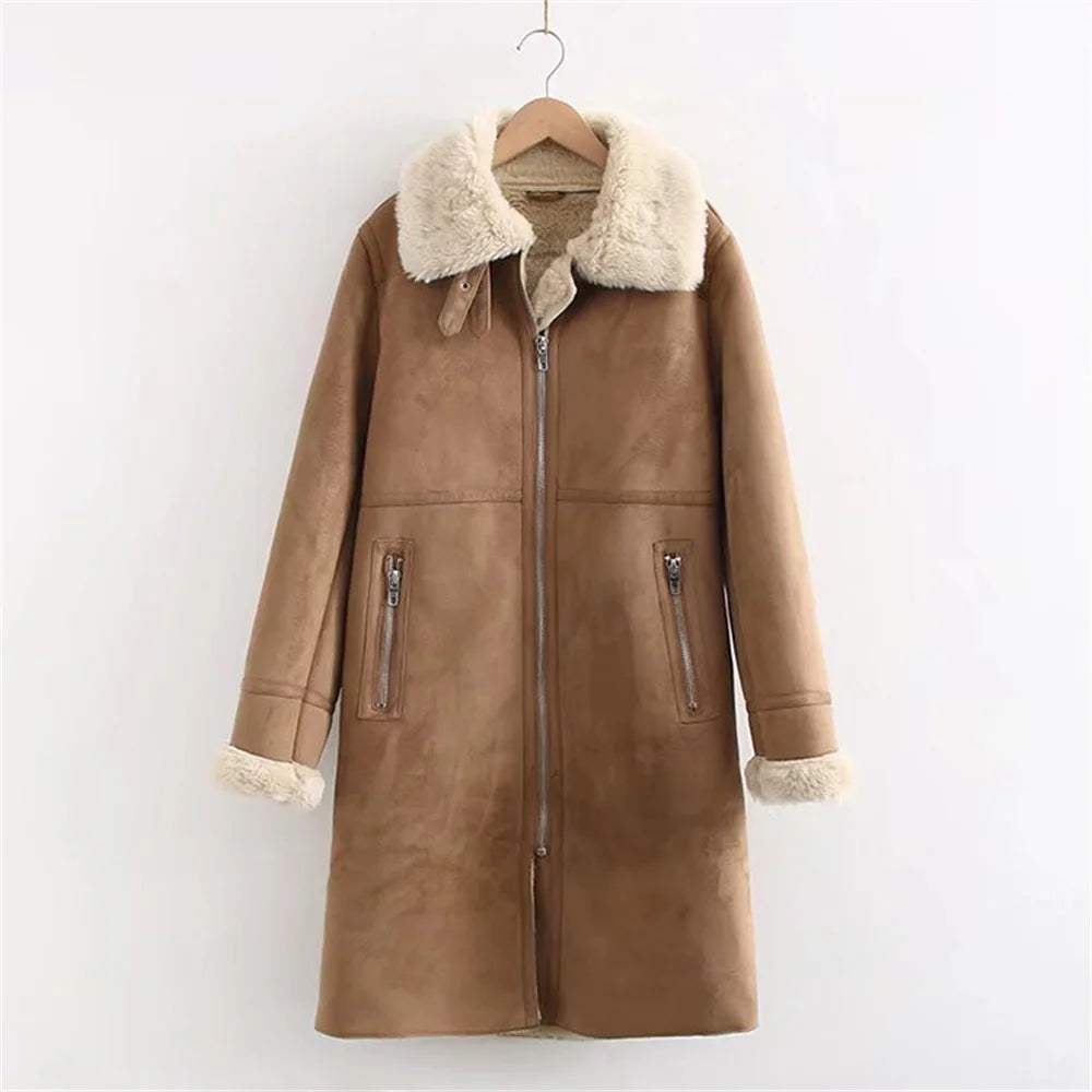 Shearling-Lined Suede Coat