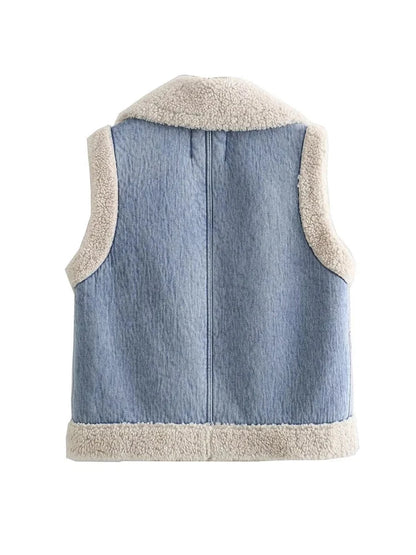 Lamb Patchwork Denim Vest