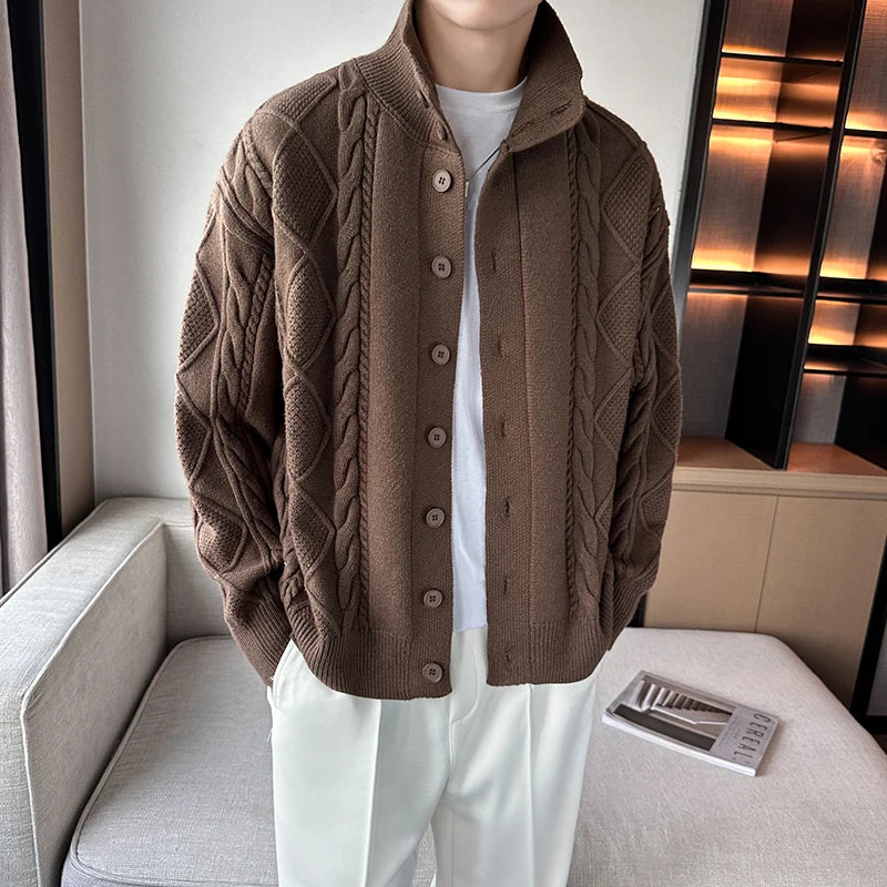 Luca Retro Knit Cardigan brown open