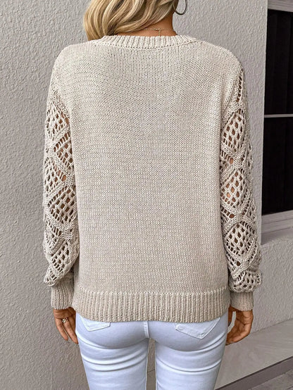 Maya V-Neck Knit Sweater beige dos