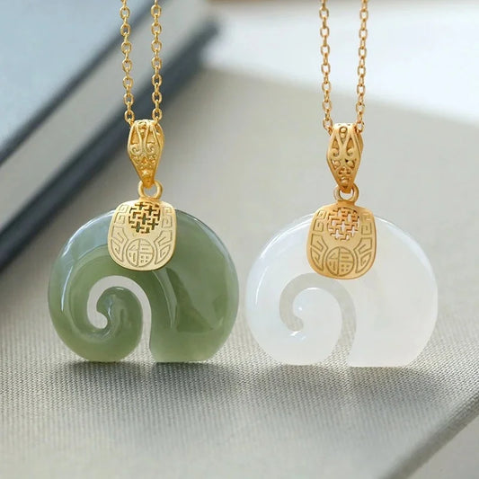 Hetian Jade Elephant Pendant Necklace