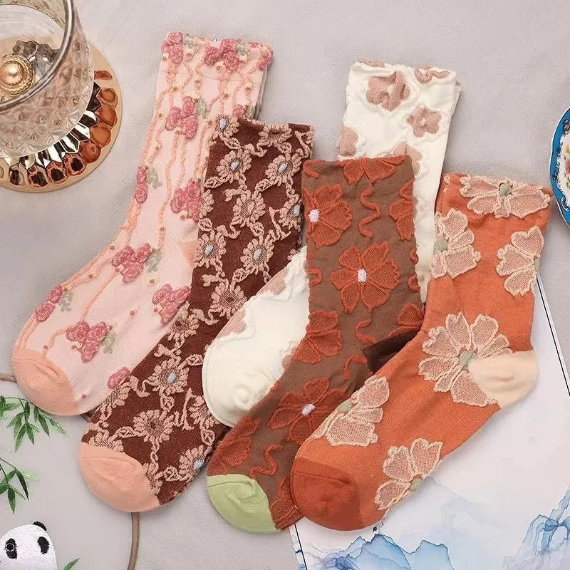 Retro Women’s Socks - 5 Pairs, Soft & Stylish Comfort rose