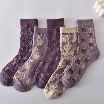 Retro Women’s Socks - 5 Pairs, Soft & Stylish Comfort purple