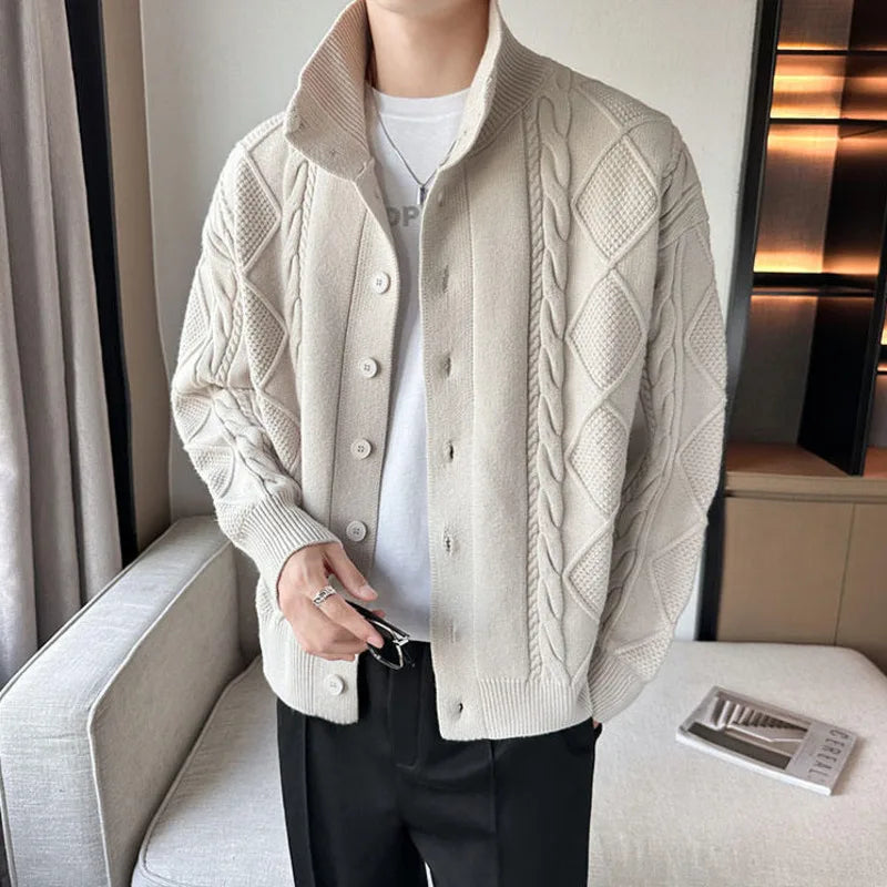 Luca Retro Knit Cardigan beige open