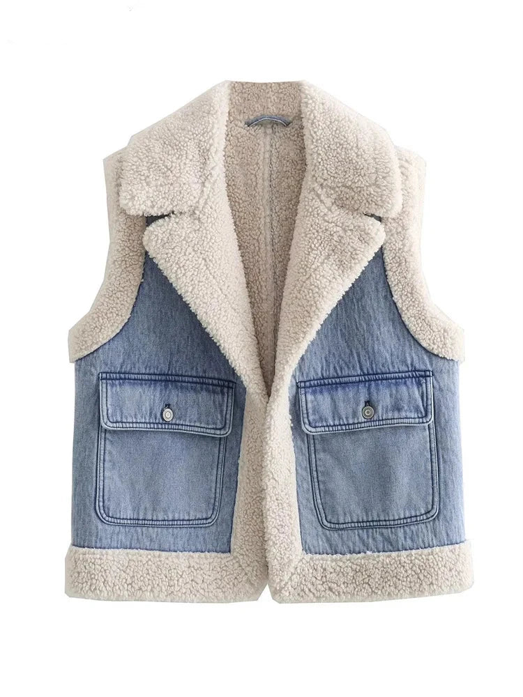 Lamb Patchwork Denim Vest