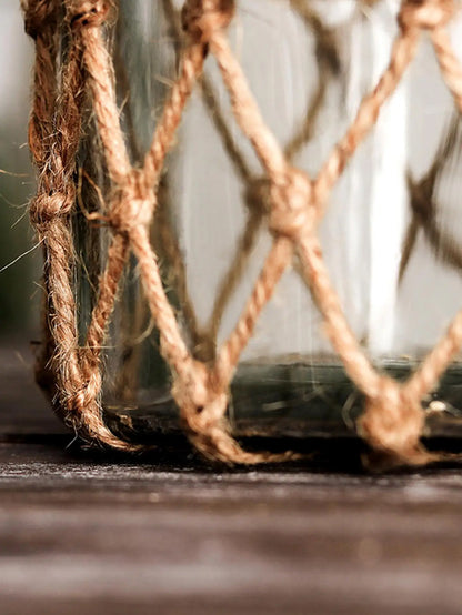 Boho Chic Hand-Woven Hemp Rope Glass Vase