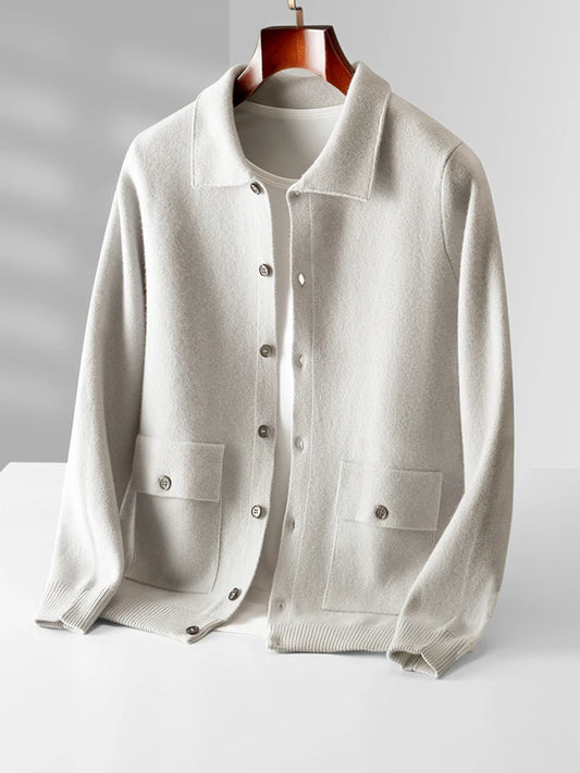 Merino Polo Wool Cardigan white