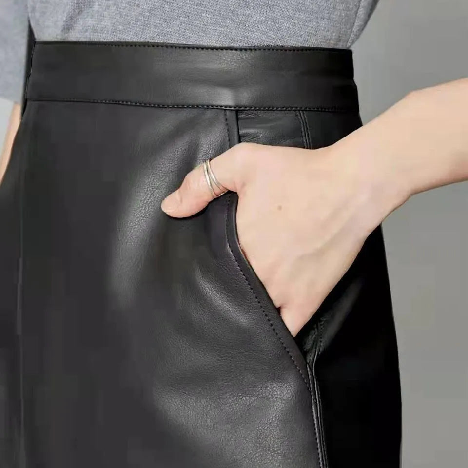 Victoria  High-Waist Leather Skirt