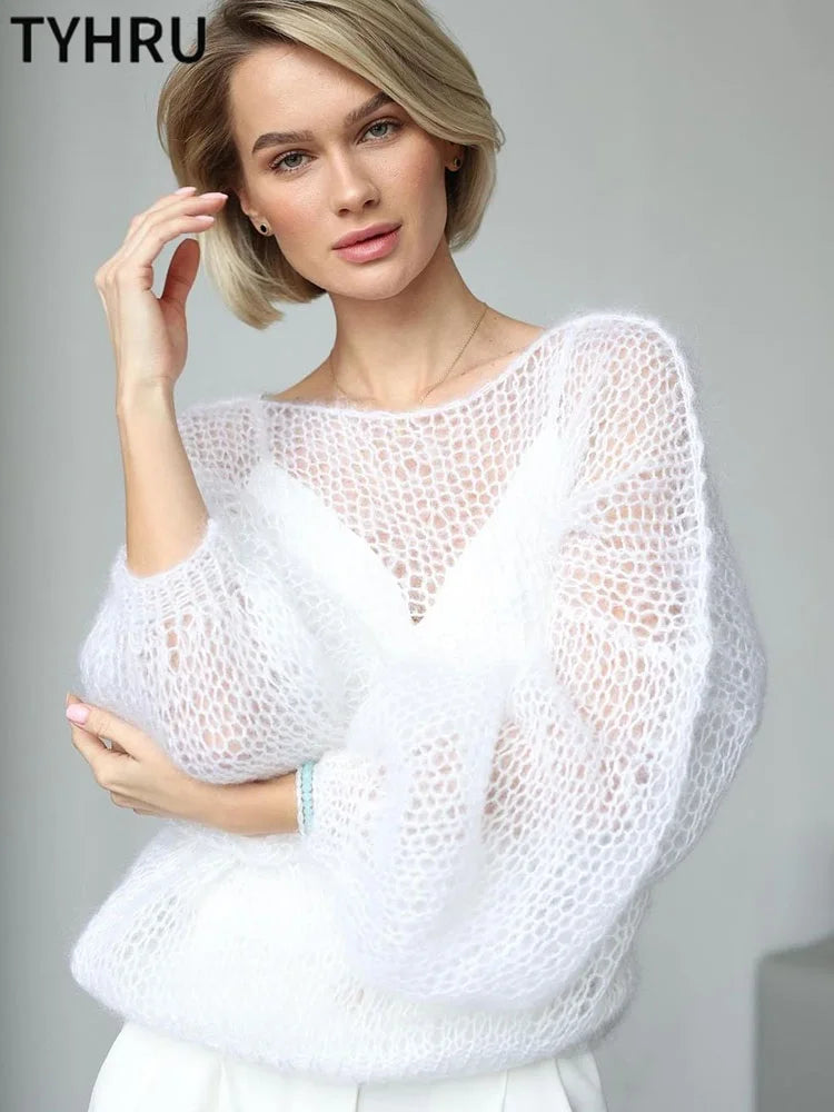 Celina Mesh Lantern Sleeve Sweater