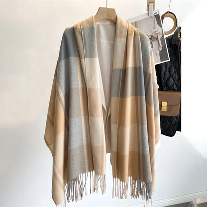 Emilia Cashmere Plaid Shawl beige