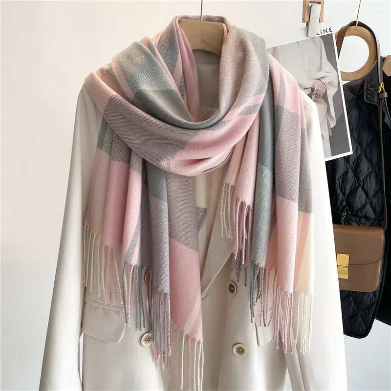 Emilia Cashmere Plaid Shawl ROSE