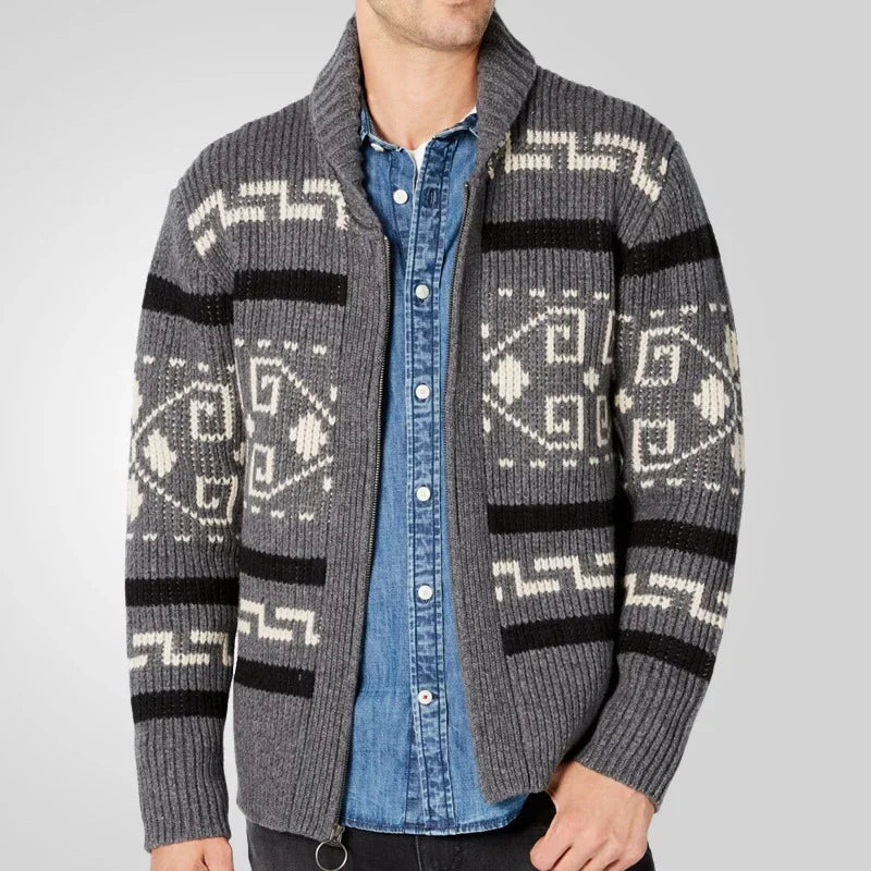 Tribal Knit Zipper Cardigan