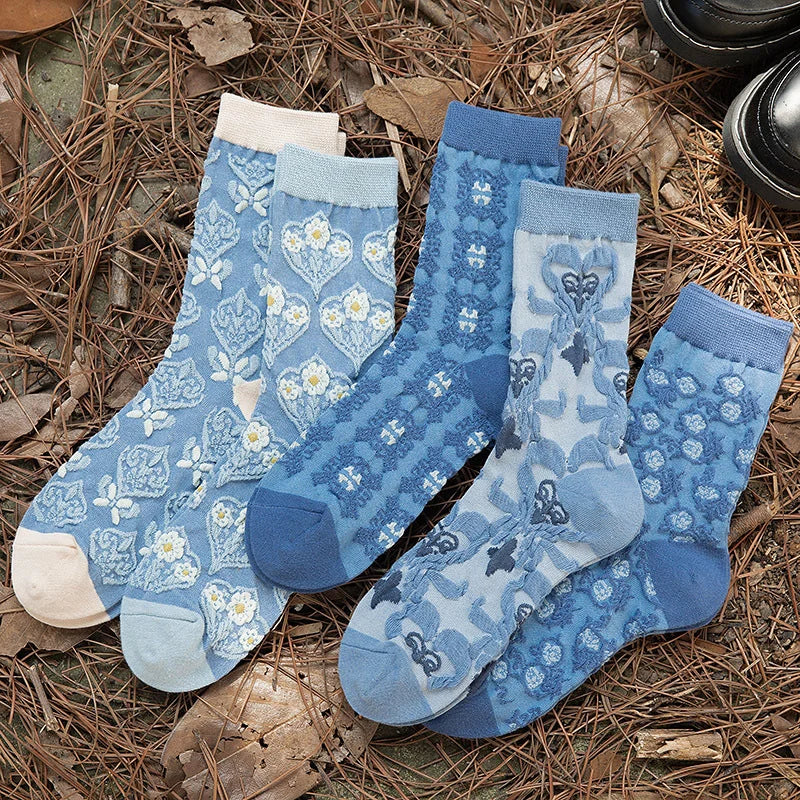 Retro Women’s Socks - 5 Pairs, Soft & Stylish Comfort blue