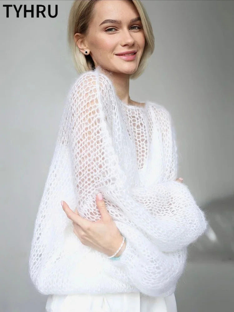 Celina Mesh Lantern Sleeve Sweater