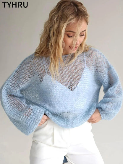 Celina Mesh Lantern Sleeve Sweater