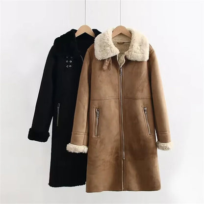 Shearling-Lined Suede Coat